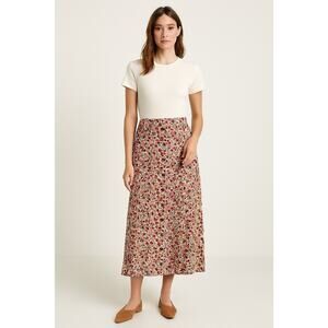 NWT Vintage Christopher & Banks Skirt Button Front Midi Maxi Burgundy Pink Sz 4